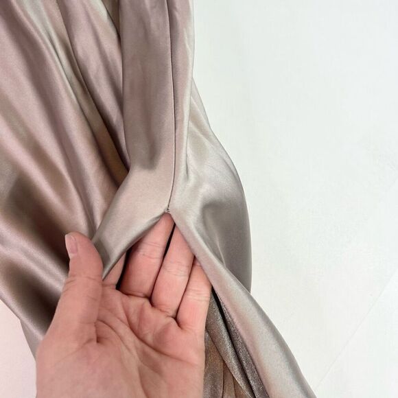 Reverly Dress Womens 4 gray Maxi One Shoulder Pleated Evening Gown Satin - Picture 11 of 15